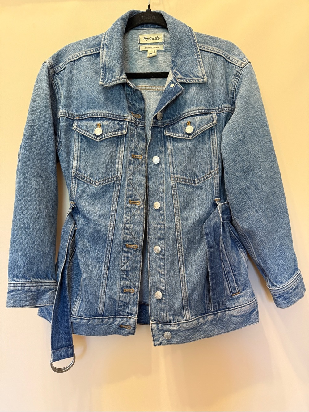 Madewell Washed Blue Denim Oversized Trucker Jacket with Waist Tie